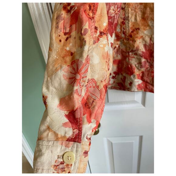 Coldwater Creek Button Up Jacket Sz XL Floral Tan Orange Textured Shabby Chic - Picture 5 of 10